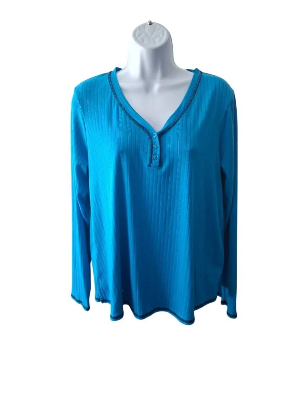 Cuddl Duds Comfort Code Blue Ribbed Henley Top S Cozy Lounge Minimalist Chic